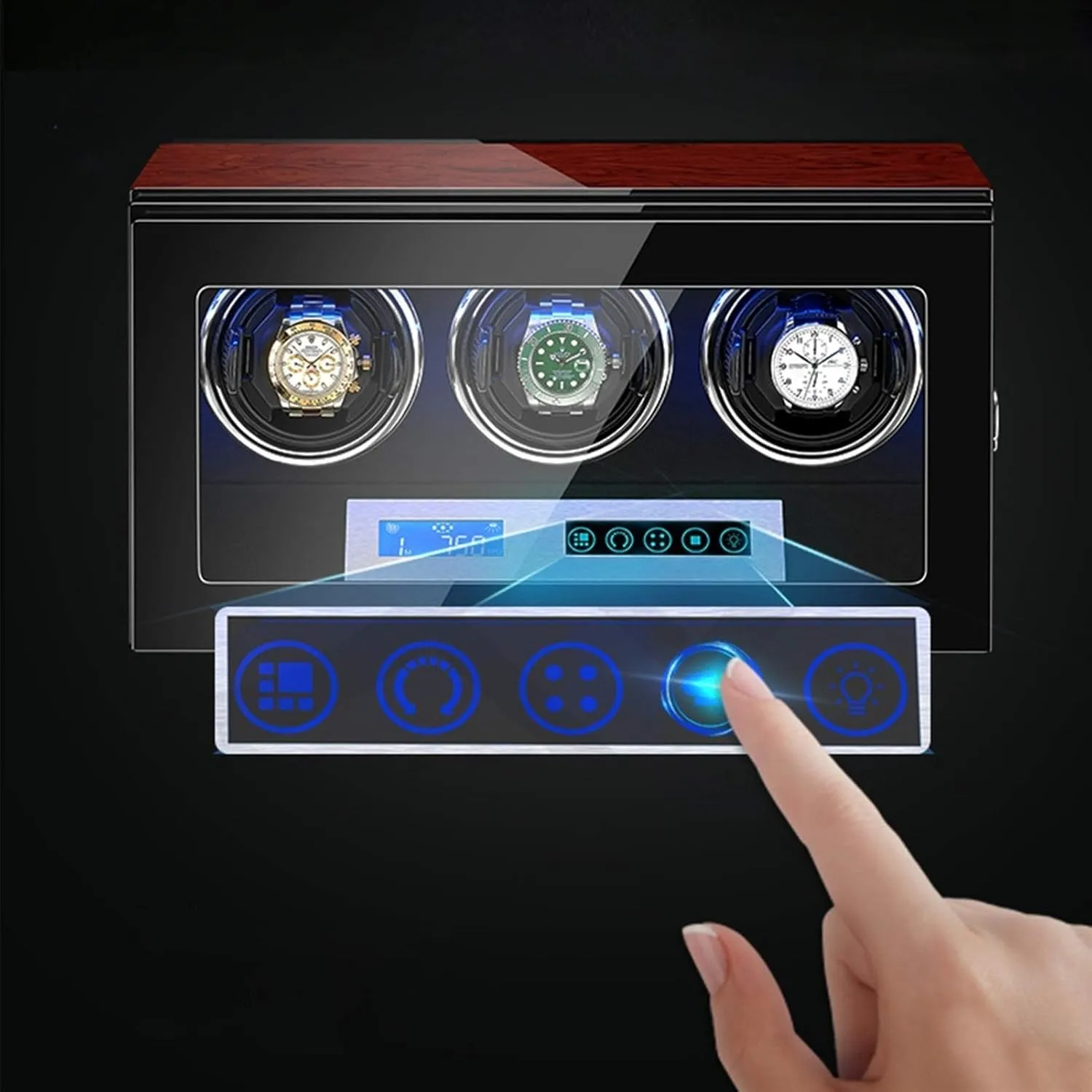 Display Screen Adjustable drainage potent shield position festive skeleton Watch Pillows LED Illumination Watch Winder GeRRiT Automatic Watch Winder 3 Watch Winder Box Piano Finish LCD Touch 