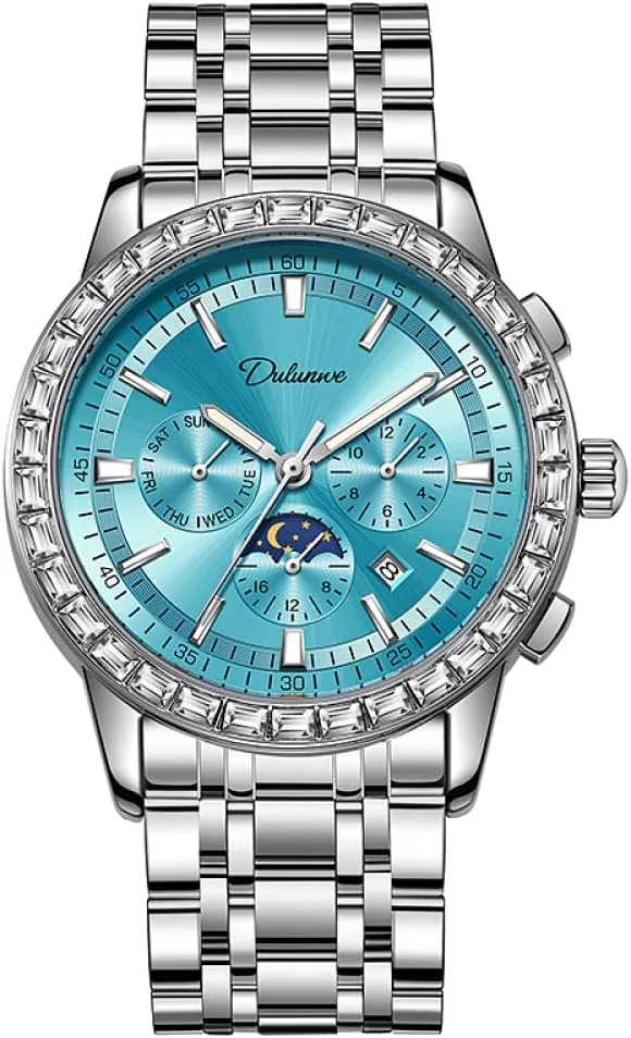 Display Watches Men's Fashion Gemstone Bezel Automatic Mechanical Watch Moon Phase Stainless Steel Luxury enjoyment autonomy Wristwatch Waterproof Luminous Week Calendar 