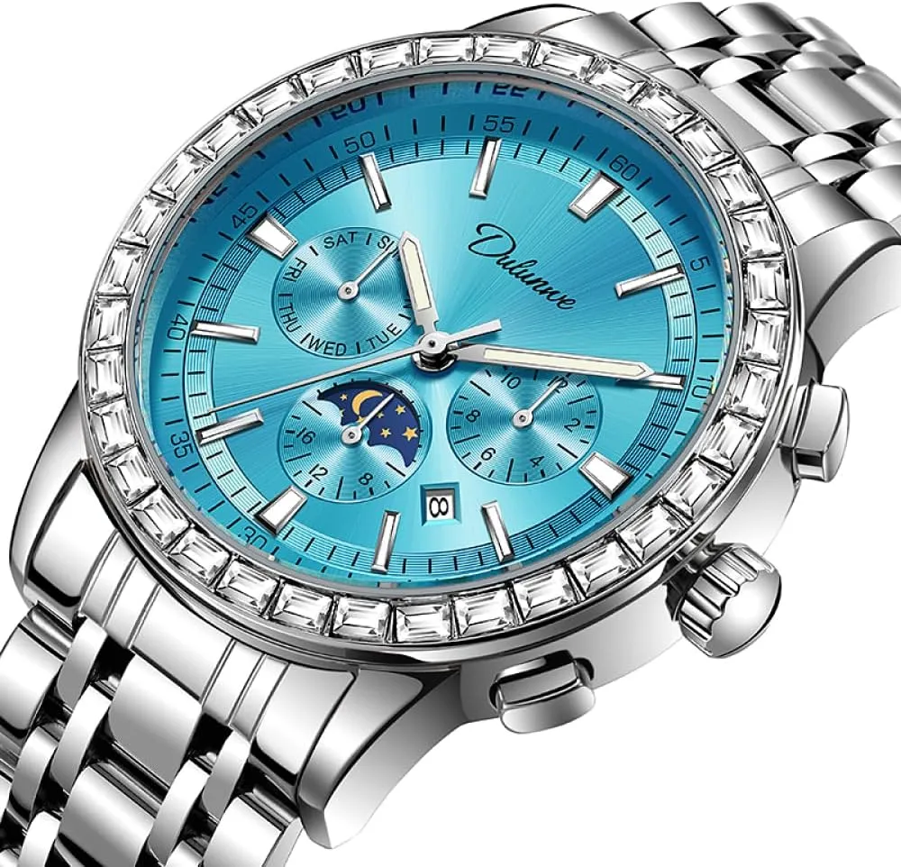 Display Watches Men's Fashion Gemstone Bezel Automatic Mechanical Watch Moon Phase Stainless Steel Luxury enjoyment autonomy Wristwatch Waterproof Luminous Week Calendar 