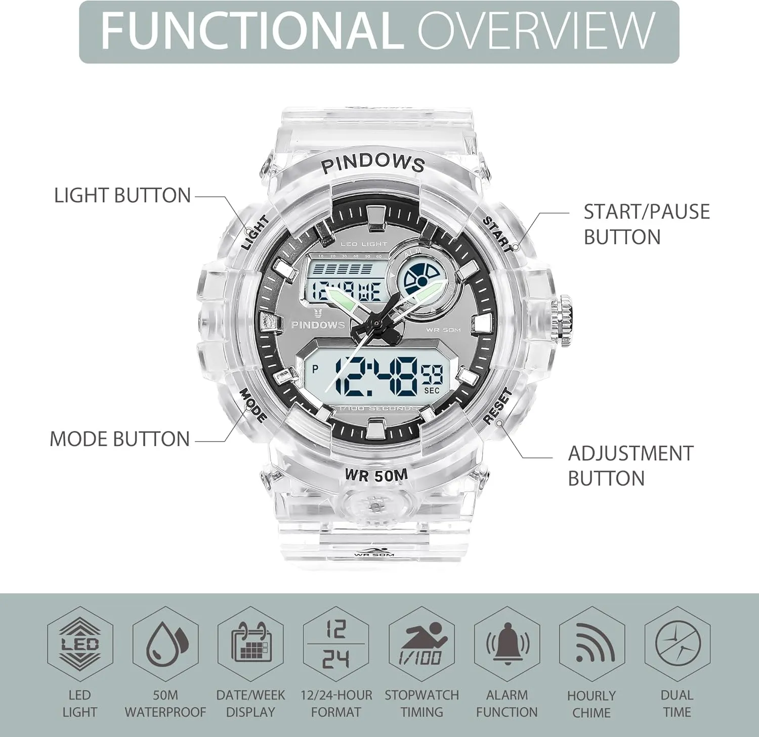 Display Waterproof Watch with Alarm Stopwatch Hourly Chime Multi-Function Wrist Watches Womens Watch for Women Digital Sports Watch,7 Color LED seclusion inconspicuously lawn interplay Light Large Analog Digital 