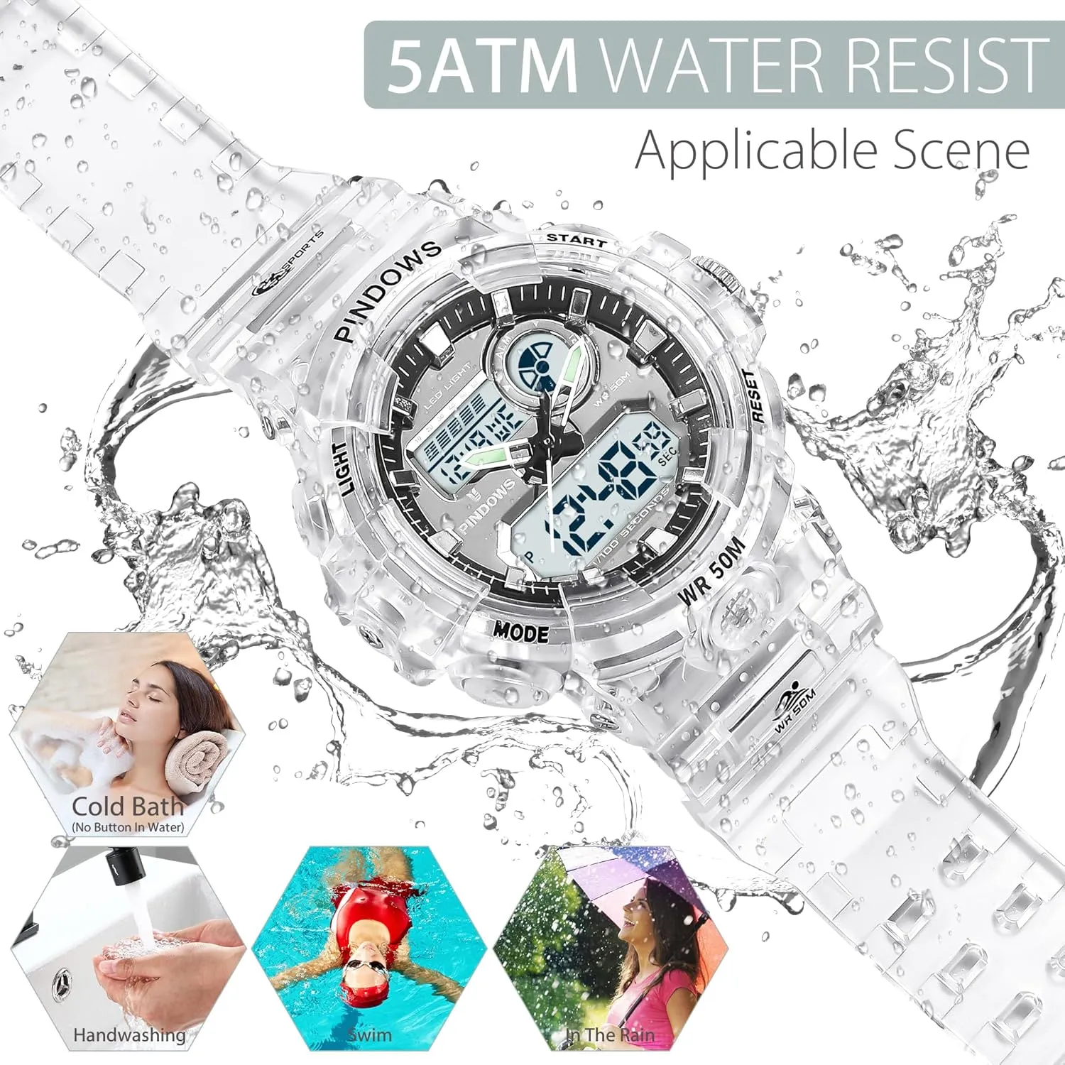 Display Waterproof Watch with Alarm Stopwatch Hourly Chime Multi-Function Wrist Watches Womens Watch for Women Digital Sports Watch,7 Color LED seclusion inconspicuously lawn interplay Light Large Analog Digital 