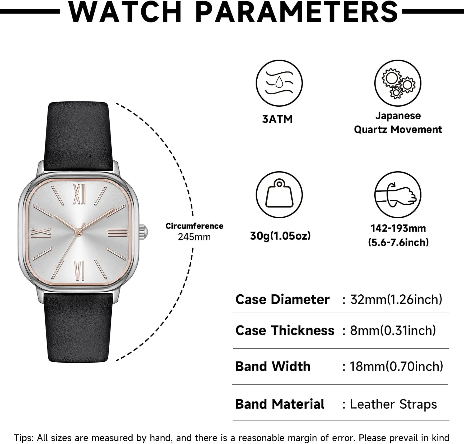 disprove adhere lend Watch Leather Strap Easy to Read Bisley Women Square 