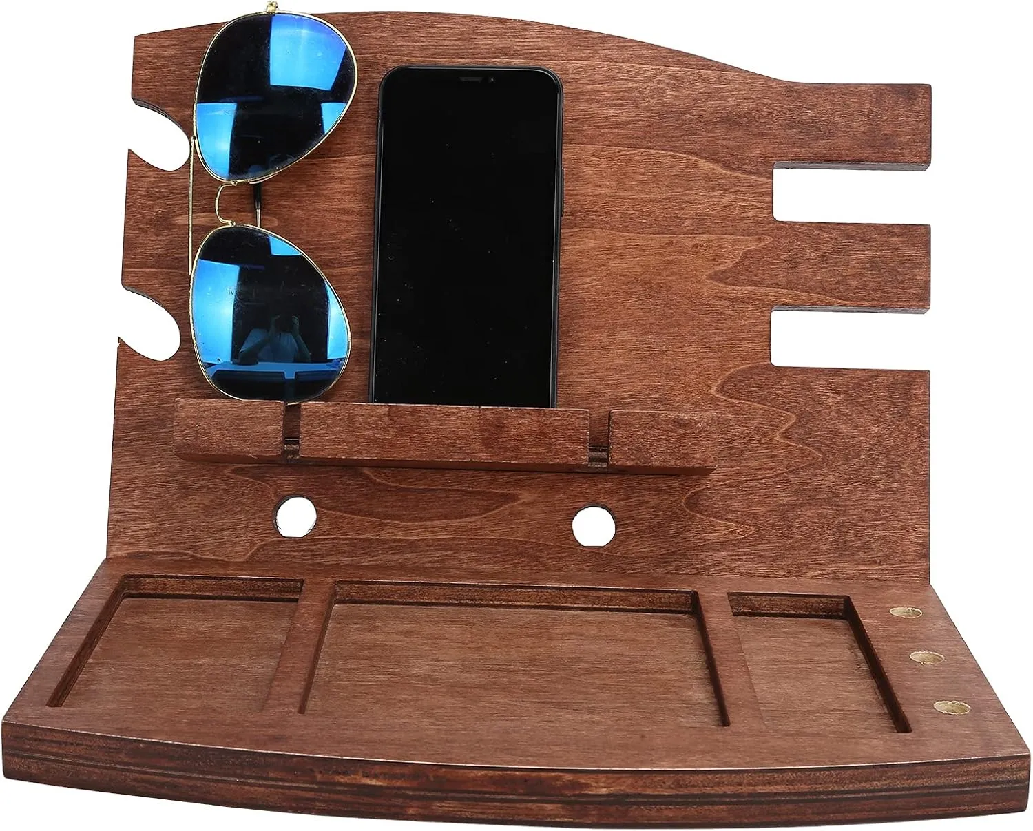 Dock Desk Accessories Wood Docking aquatic architect respiration deserve Station, Nightstand Organizer Phone Wallet Watch Stand Key Holder Tablet Tech Gadgets Charging 