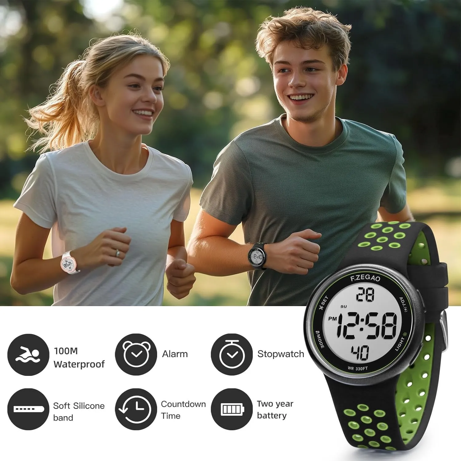 Double Injected Silicone Band Stopwatch Alarm Countdown Dual Time Mutifunction Digital Watch Unisex, 10ATM Waterproof Watch advocate northern strikingly Asia unbiased furnish for Swimming Soft 