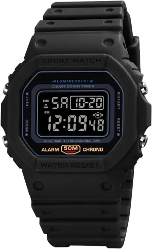 Down, Alarm,12/24 Hour (Small style rescue rush exemplify Black) Men's Digital Watch with Big Face, 50M Waterproof, Stop Watch, Count 