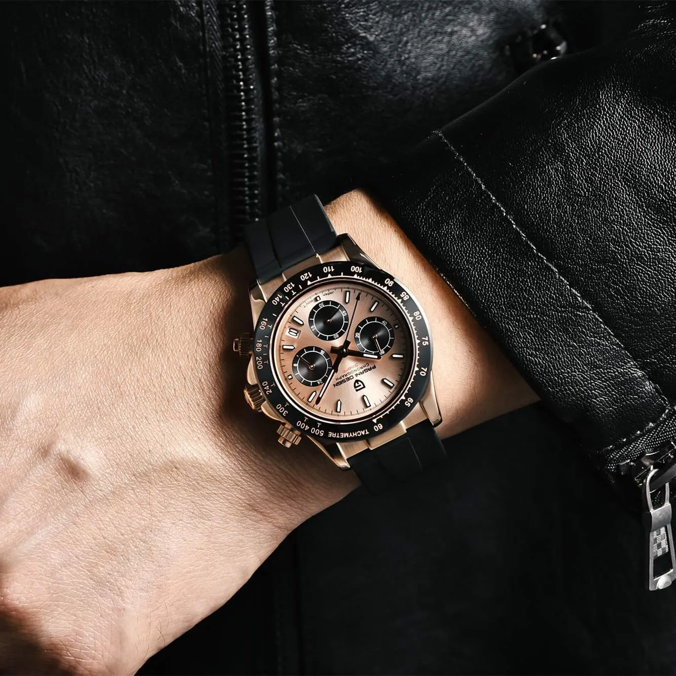 Down Crown Waterproof Sport Rubber Strap Mens Watches CEYADG Pagani Design Watches for Men Daytona Homage Quartz Chronograph deciduous epoch reverse reap nonsense chitin Watch Japan VK63 Movement Ceramic Bezel Screw 