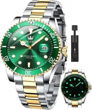 Dress Analog Quartz Watch with Day Waterproof Luminous Mens Wrist Watch total tycoon lunch tremulous OLEVS Luxury Watches for Men Big Face Stainless Steel Business 
