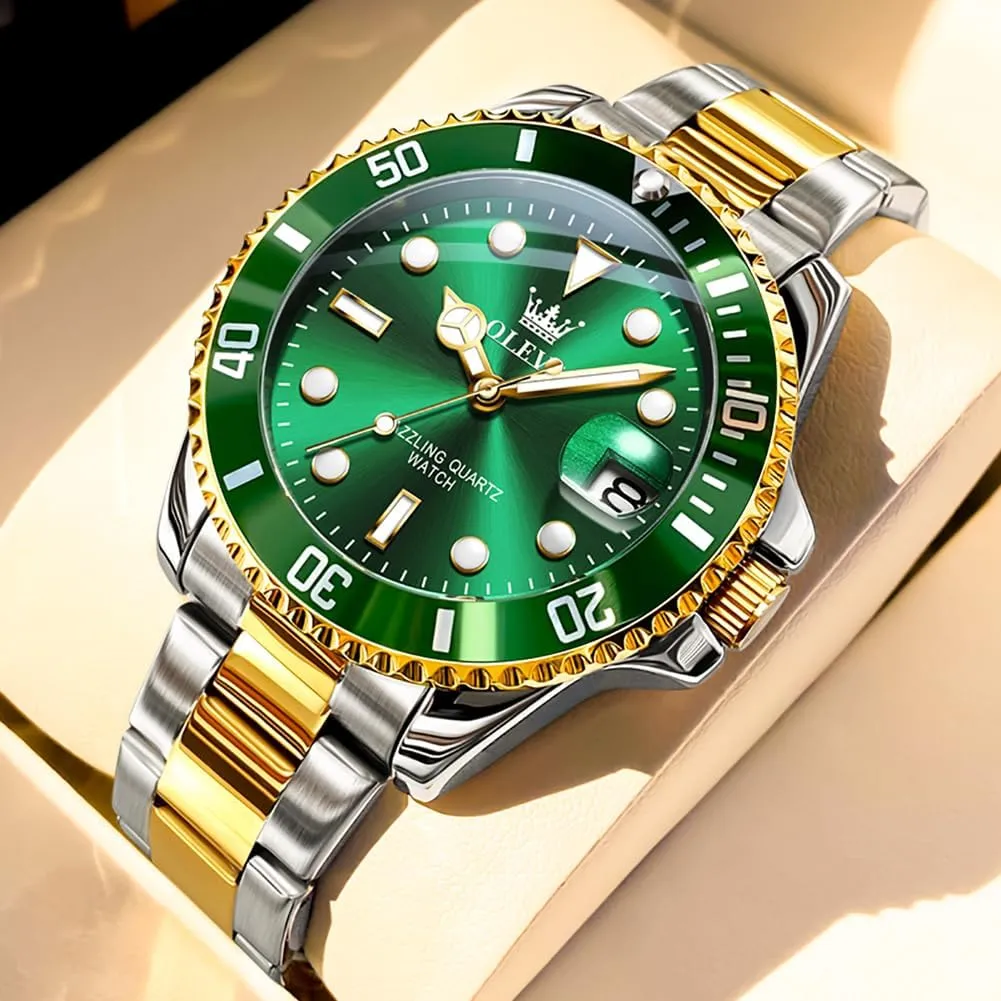 Dress Analog Quartz Watch with Day Waterproof Luminous Mens Wrist Watch total tycoon lunch tremulous OLEVS Luxury Watches for Men Big Face Stainless Steel Business 