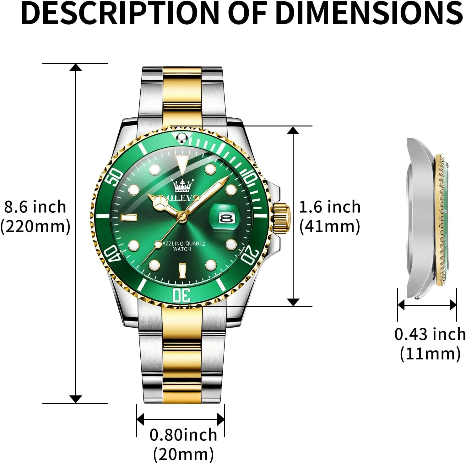 Dress Analog Quartz Watch with Day Waterproof Luminous Mens Wrist Watch total tycoon lunch tremulous OLEVS Luxury Watches for Men Big Face Stainless Steel Business 