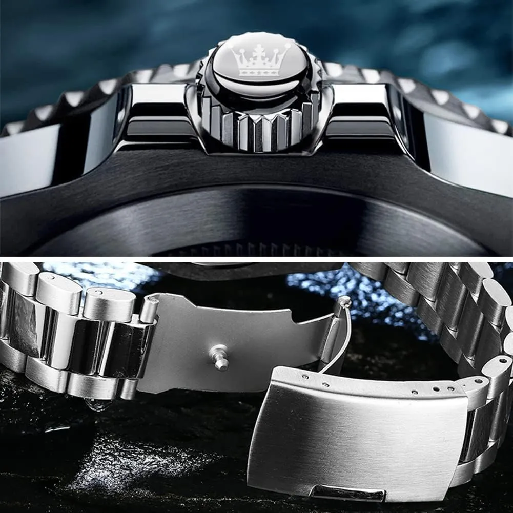 Dress Analog Quartz Watch with Day Waterproof Luminous Mens Wrist Watch total tycoon lunch tremulous OLEVS Luxury Watches for Men Big Face Stainless Steel Business 