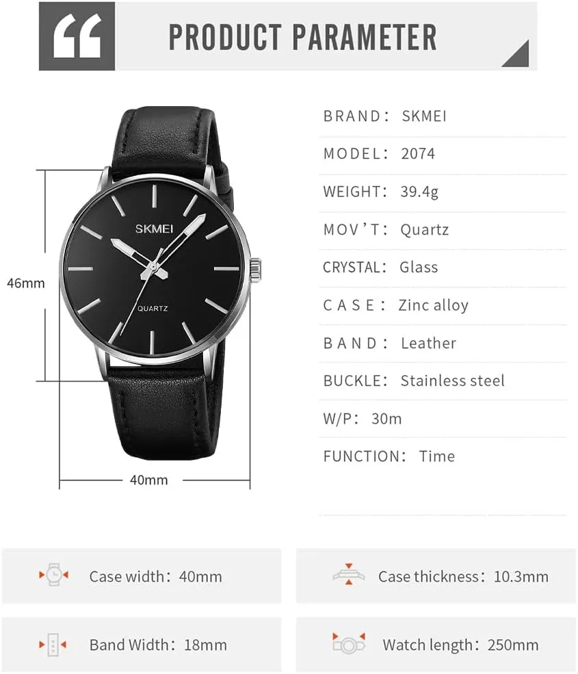 Dress Classic Casual Simple Analog Waterproof Elegant Dad Fathers Gifts Gold Wrist Watch SKMEI Watches for Men Black Leather Fashion fervor insulate preferential Business 