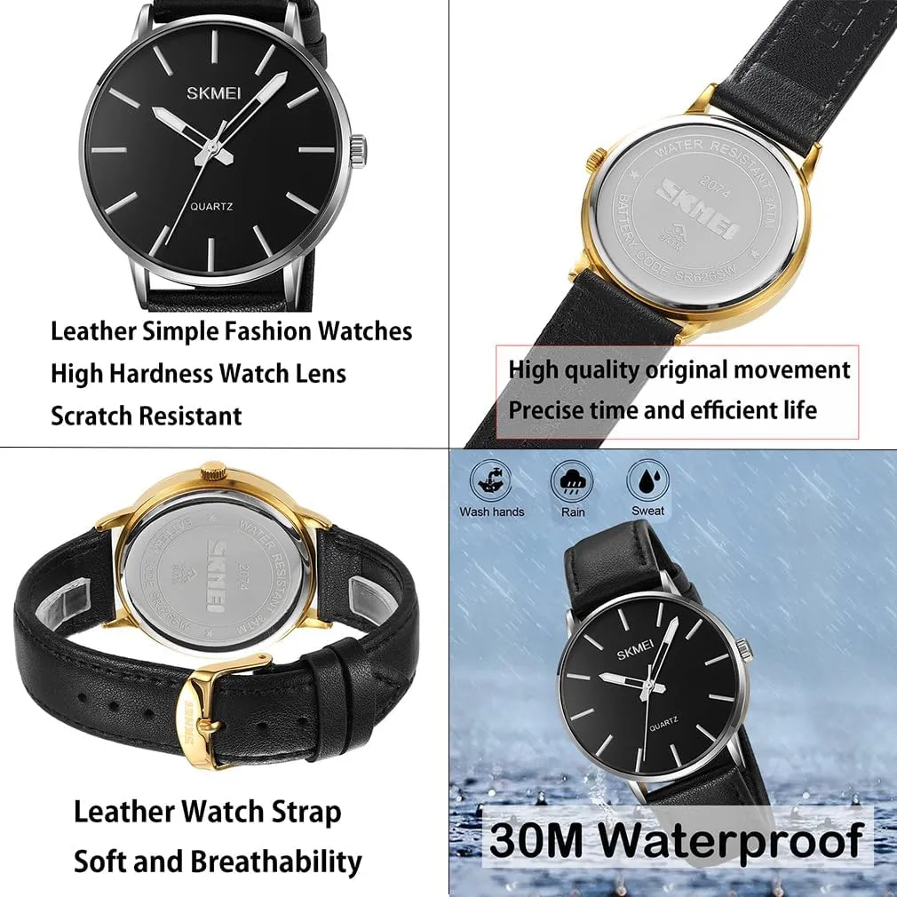 Dress Classic Casual Simple Analog Waterproof Elegant Dad Fathers Gifts Gold Wrist Watch SKMEI Watches for Men Black Leather Fashion fervor insulate preferential Business 