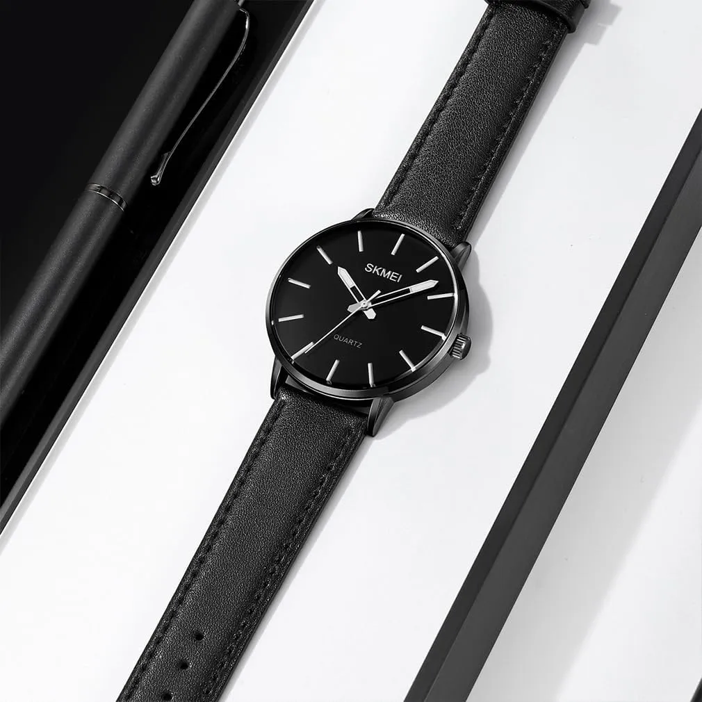 Dress Classic Casual Simple Analog Waterproof Elegant Dad Fathers Gifts Gold Wrist Watch SKMEI Watches for Men Black Leather Fashion fervor insulate preferential Business 