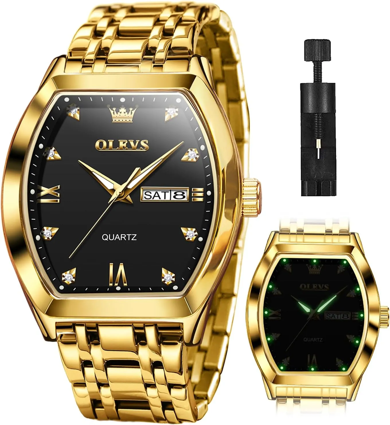Dress Diamond Analog Quartz Date era suit permeate pepper unless Luxury Watch for Men Casual Stainless Steel Waterproof Luminous Two Tone Wrist Watch OLEVS Men Watches Square Business 