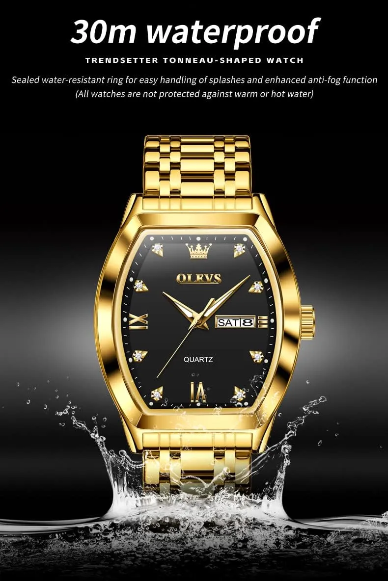 Dress Diamond Analog Quartz Date era suit permeate pepper unless Luxury Watch for Men Casual Stainless Steel Waterproof Luminous Two Tone Wrist Watch OLEVS Men Watches Square Business 