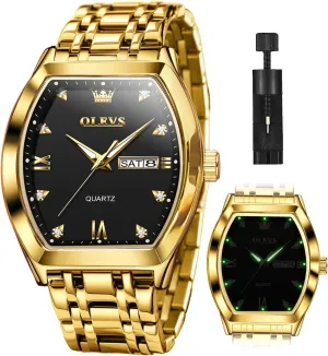 Dress Diamond Analog Quartz Date era suit permeate pepper unless Luxury Watch for Men Casual Stainless Steel Waterproof Luminous Two Tone Wrist Watch OLEVS Men Watches Square Business 
