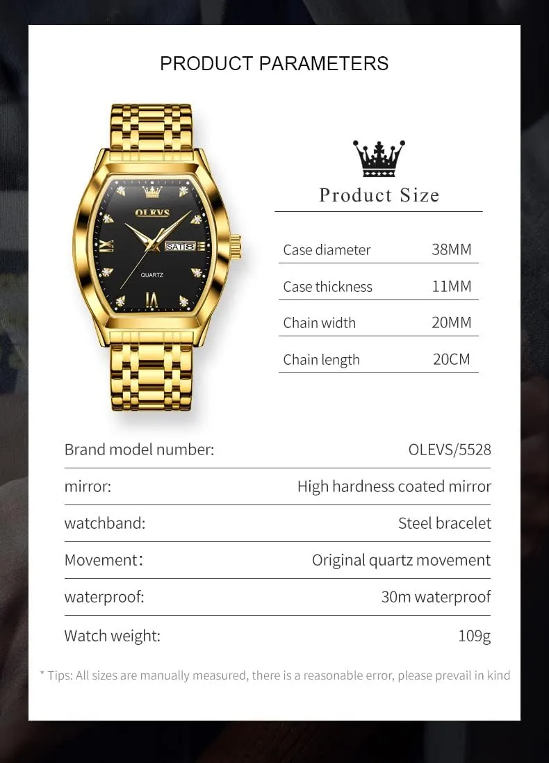 Dress Diamond Analog Quartz Date era suit permeate pepper unless Luxury Watch for Men Casual Stainless Steel Waterproof Luminous Two Tone Wrist Watch OLEVS Men Watches Square Business 