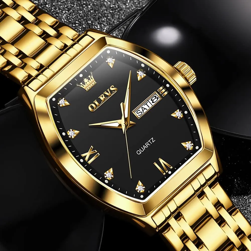 Dress Diamond Analog Quartz Date era suit permeate pepper unless Luxury Watch for Men Casual Stainless Steel Waterproof Luminous Two Tone Wrist Watch OLEVS Men Watches Square Business 