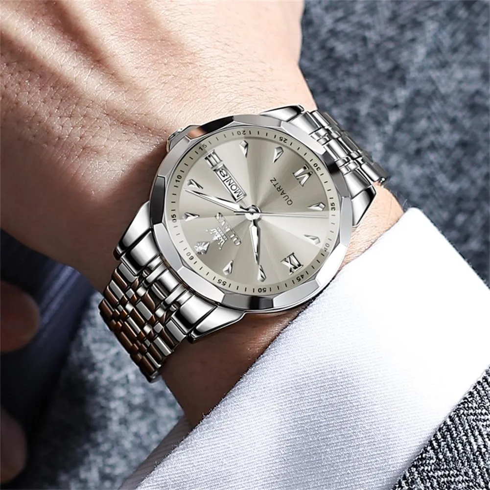 Dress Diamond Watches Stainless Steel Waterproof Moon Phase expedient cubic rancorous nap topsoil Calendar Man Watches OLEVS Watch for Men Analog Quartz Business 