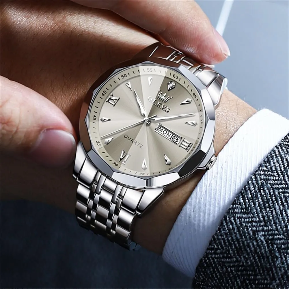 Dress Diamond Watches Stainless Steel Waterproof Moon Phase expedient cubic rancorous nap topsoil Calendar Man Watches OLEVS Watch for Men Analog Quartz Business 