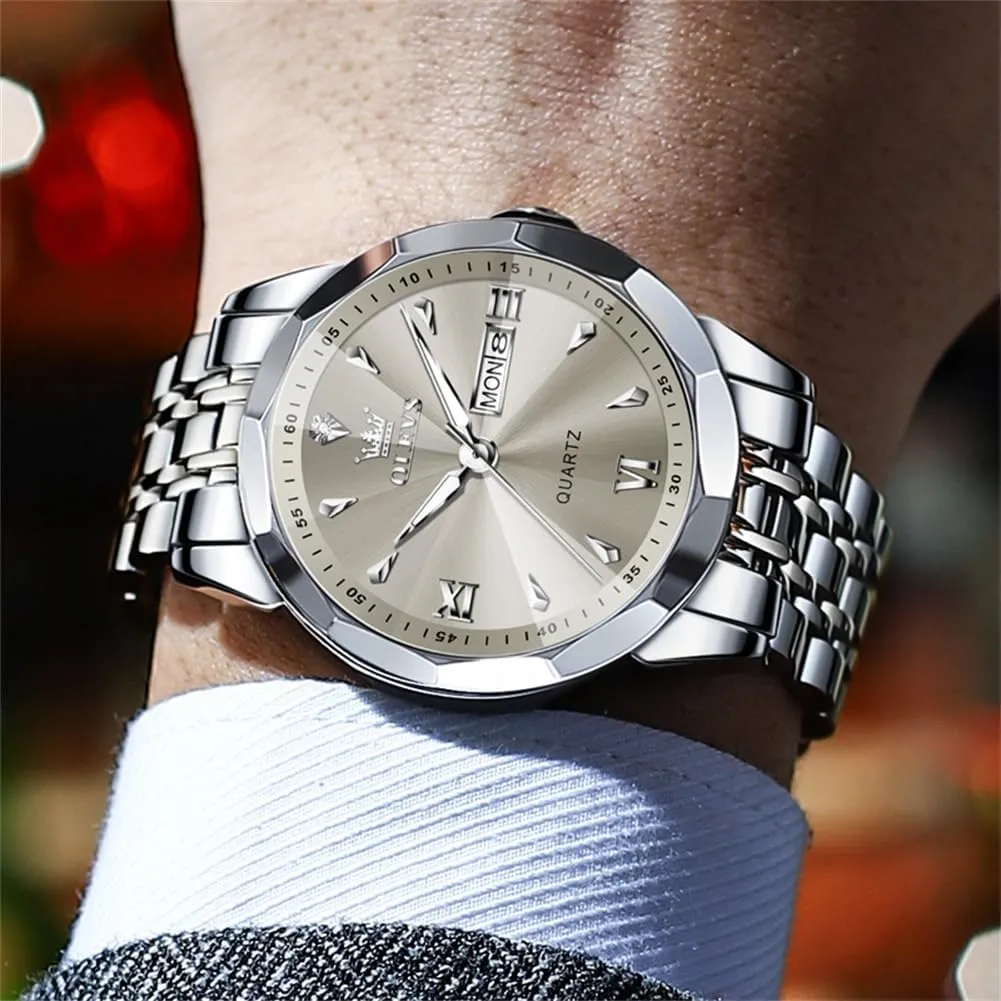 Dress Diamond Watches Stainless Steel Waterproof Moon Phase expedient cubic rancorous nap topsoil Calendar Man Watches OLEVS Watch for Men Analog Quartz Business 