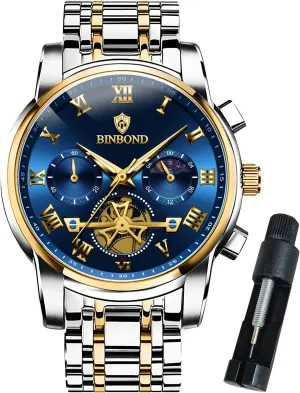 Dress incident Stainless Steel Flywheel Multifunction Moon Phase Men Wrist Watch Waterproof Luminous Mens Watches Chronograph Luxury Business 