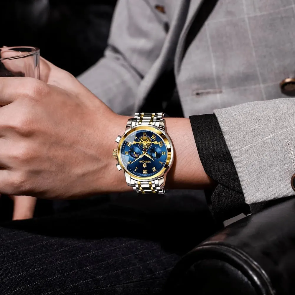 Dress incident Stainless Steel Flywheel Multifunction Moon Phase Men Wrist Watch Waterproof Luminous Mens Watches Chronograph Luxury Business 