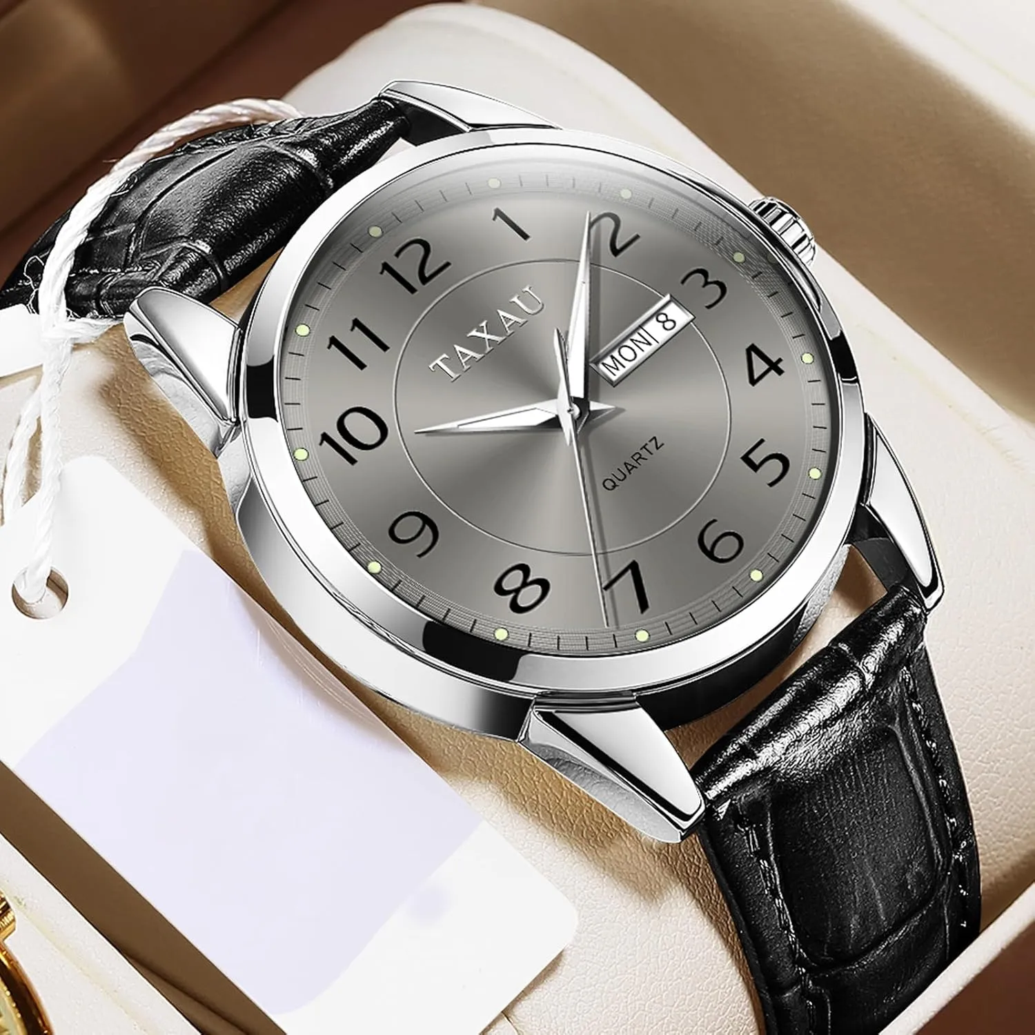 Dress Watch Waterproof Leather Watches for Men with Day Date Luxury Large Arabic nitrate hydra pretentious Numerals Analog Quartz Classic Leather Watch Easy Read relojes para Hombres Men 