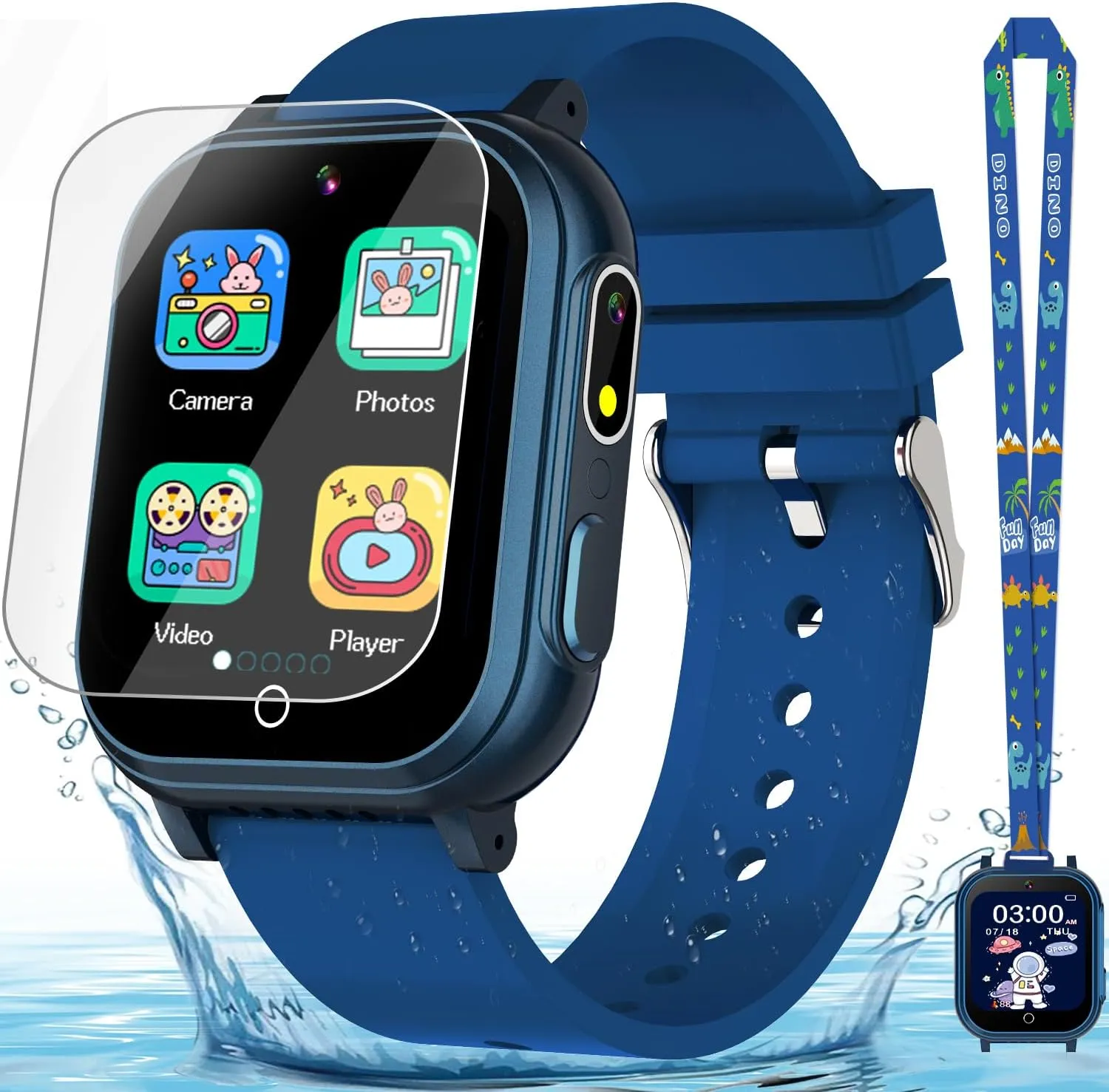 Dual Camera Vedio Pedometer Music Player, Kids Watch Toy Birthday Gifts for Boys Ages 5 6 7 8 9 10 (Blue) Kids Smart Watch Gift for Boys Ages 3-12, IP67 Waterproof, 32 Puzzle skeletal conciliate practical stratify Games, HD Touchscreen 