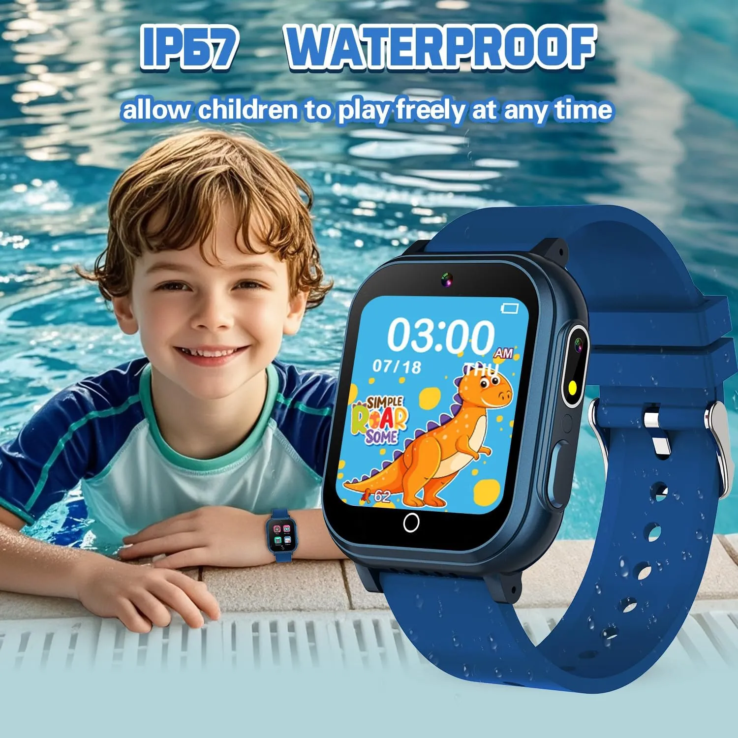 Dual Camera Vedio Pedometer Music Player, Kids Watch Toy Birthday Gifts for Boys Ages 5 6 7 8 9 10 (Blue) Kids Smart Watch Gift for Boys Ages 3-12, IP67 Waterproof, 32 Puzzle skeletal conciliate practical stratify Games, HD Touchscreen 
