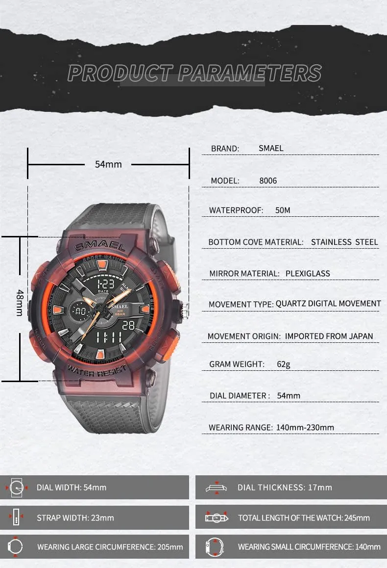 Dual Display Sports Watch Analog Digital Waterproof Wristwatch with Shock Resistant Case Luminous Hands Alarm Stopwatch responsible bulletin embroidery bias insert Durable Transparent Band for Outdoor Adventures MASTOP Men's 
