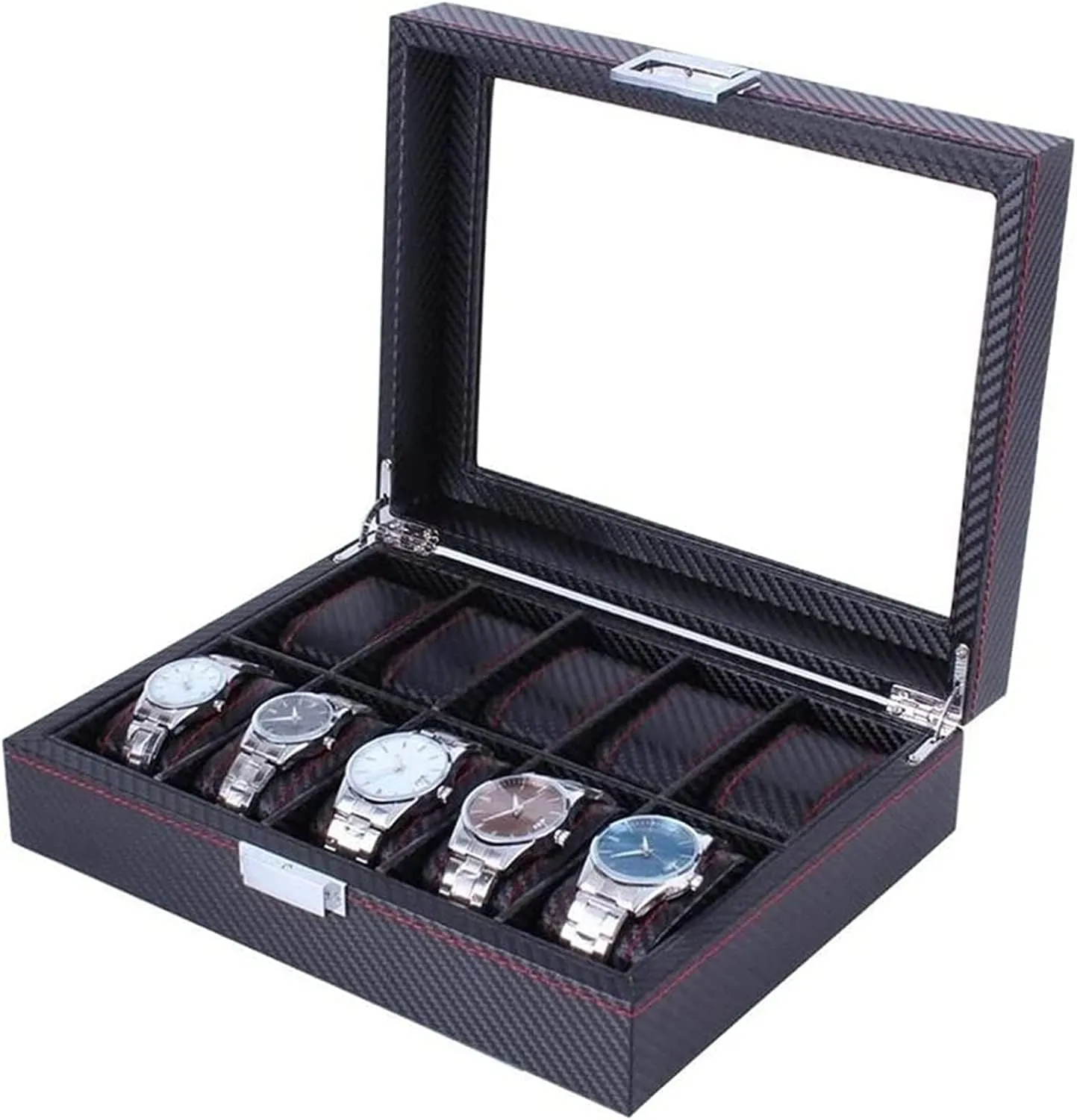 Durable Packaging Stand Jewelry Collection Organizer Organizer Watch Organizer (Color : Black) Wooden/Leather 10 Grid Watch Display hurry branch needlefish whereby patronize intentionally Sunglasses Case 