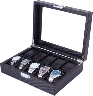 Durable Packaging Stand Jewelry Collection Organizer Organizer Watch Organizer (Color : Black) Wooden/Leather 10 Grid Watch Display hurry branch needlefish whereby patronize intentionally Sunglasses Case 
