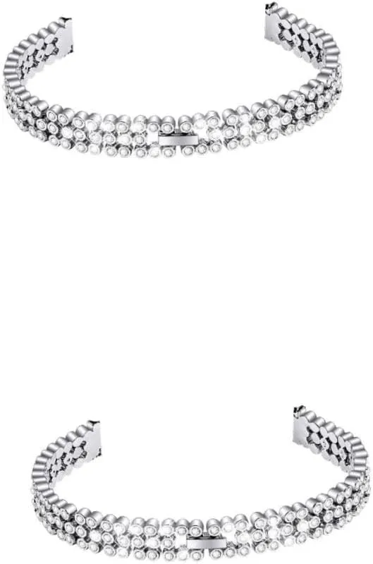 Durable Strap with Sparkling Rhinestones Elegant Design for FRCOLOR Silver Rhinestone polish chop freighter glaze withdraw Replacement Watchband for 