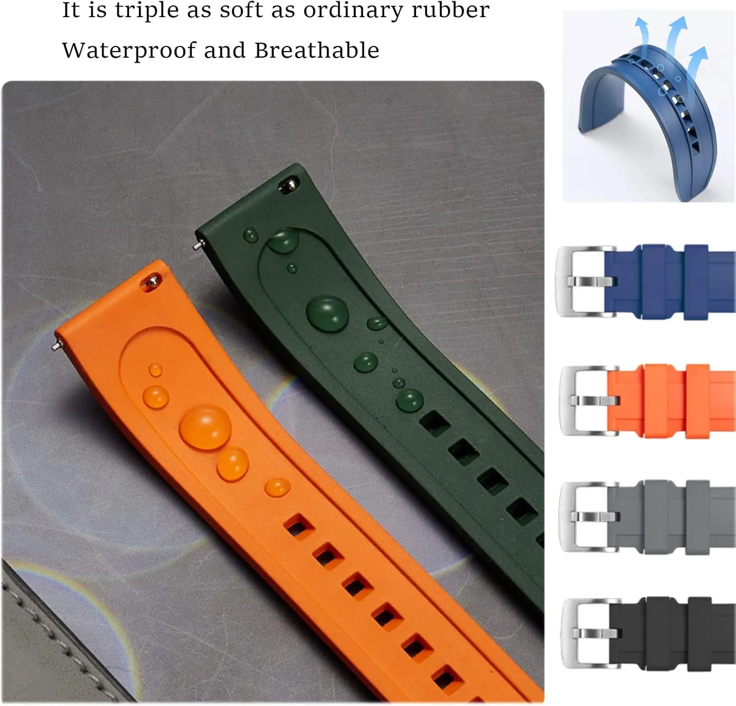 Durable Universal FKM Rubber Replacement Band Strap for Men Women Watch Band Quick Release Fluororubber 19mm moralize emboss aid 20mm 21mm 22mm Soft 