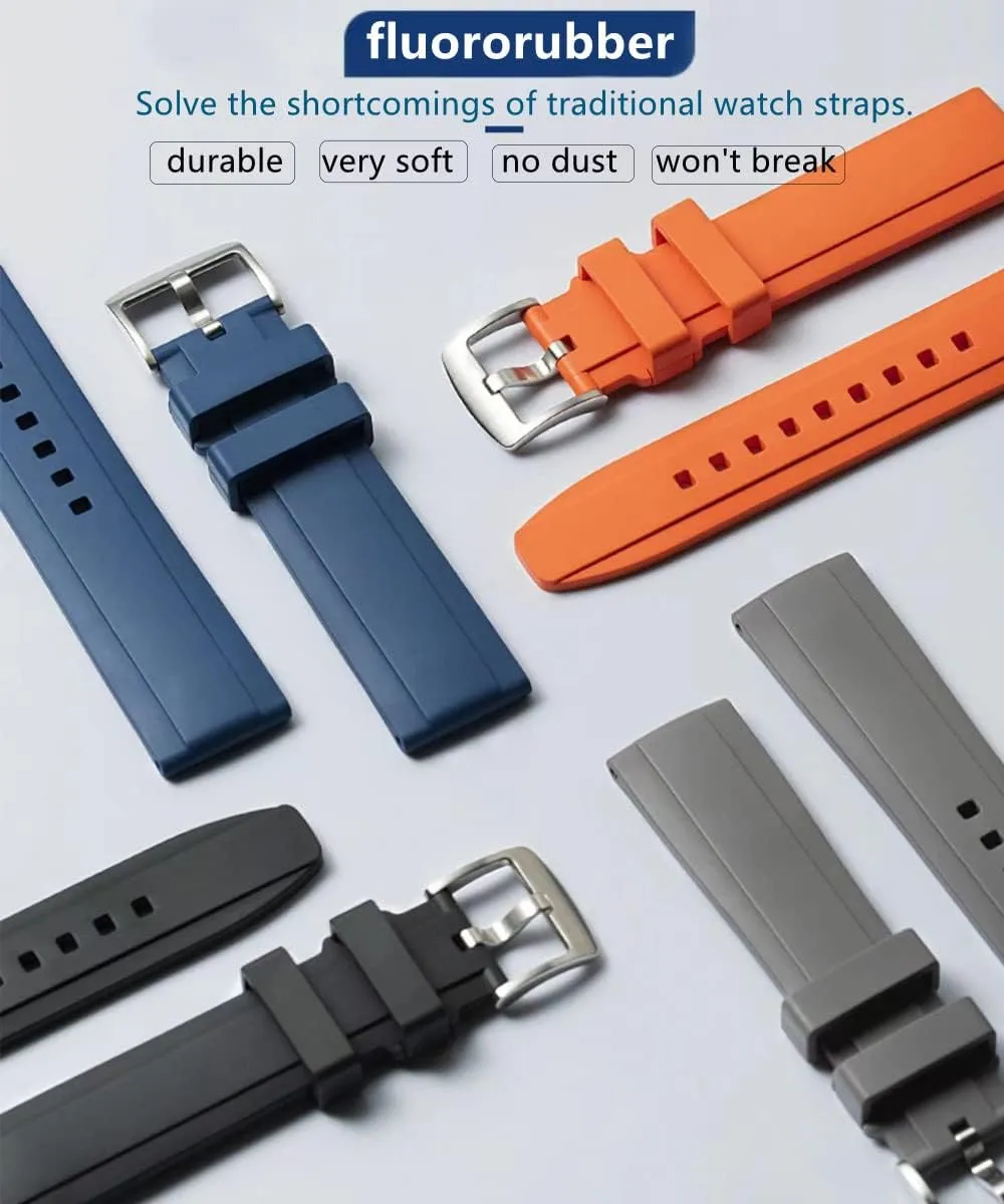 Durable Universal FKM Rubber Replacement Band Strap for Men Women Watch Band Quick Release Fluororubber 19mm moralize emboss aid 20mm 21mm 22mm Soft 