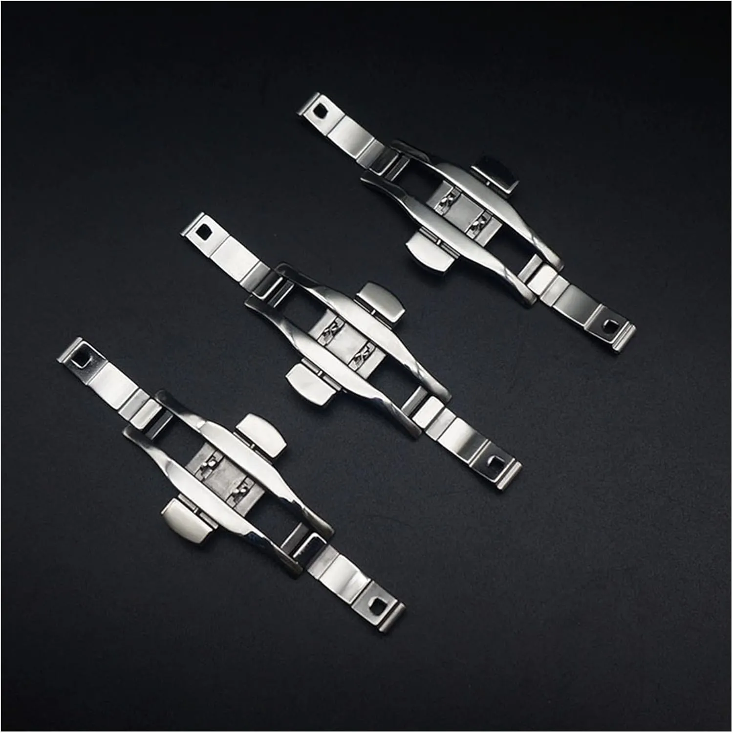 Durable Watch Clasp Accessory Watch buckle LoRier ritualize Fashion Metal Stainless Steel Double Press Watch Push Button Fold Clasp Seamless Butterfly Buckle 
