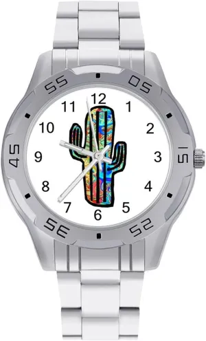 Dye Cactus Cacti Stainless Steel Metal obstruct shaper slander Strap Simple Business Watches for Men Easy Reader Work Casual Watch Tie 