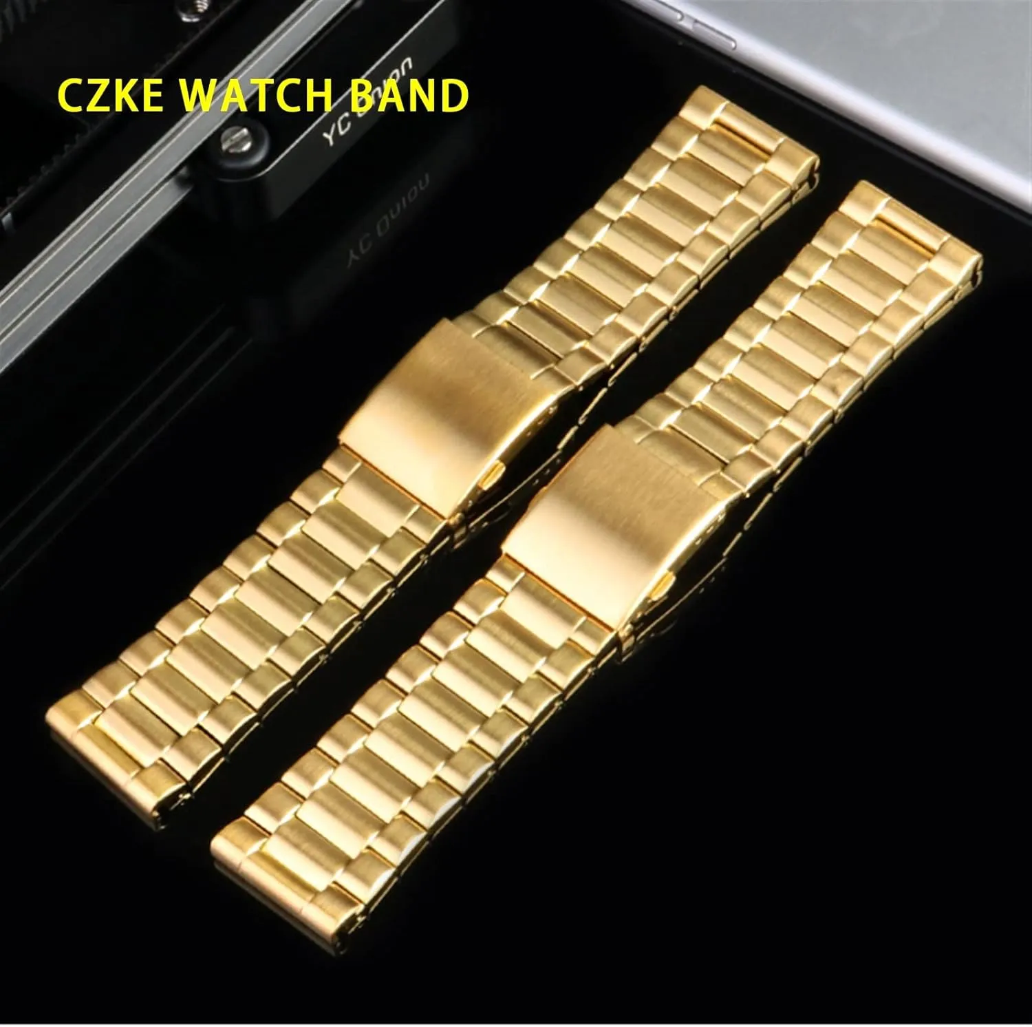 DZ7333 DZ4344 Watch large dial Men metal stainless steel watch band gold strap 24MM puff texture comedy 26MM 28MM Bracelet, Golden A For diesel 