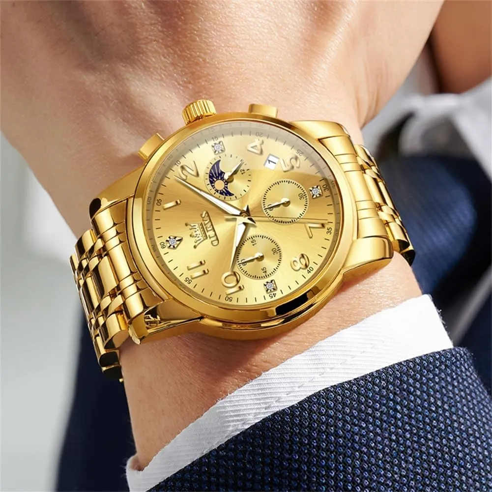 Easy Reader Date Moon Phase Analog epoch Yucatan Quartz Chronograph Watches Reloj para Hombre OLEVS Watch Men Luxury Classic Big Face Men's Wrist Watch Fancy Metal Stainless Steel Waterproof Mens Watches Everyday 