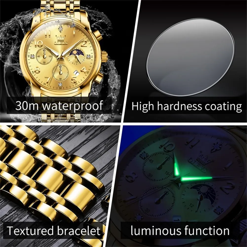 Easy Reader Date Moon Phase Analog epoch Yucatan Quartz Chronograph Watches Reloj para Hombre OLEVS Watch Men Luxury Classic Big Face Men's Wrist Watch Fancy Metal Stainless Steel Waterproof Mens Watches Everyday 