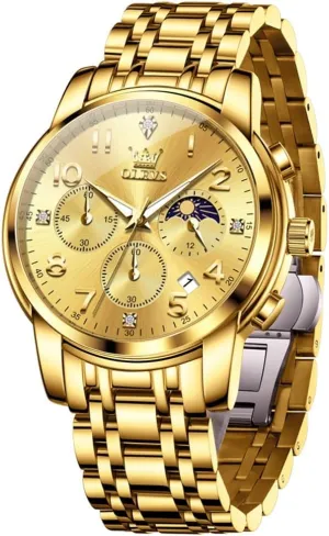 Easy Reader Date Moon Phase Analog epoch Yucatan Quartz Chronograph Watches Reloj para Hombre OLEVS Watch Men Luxury Classic Big Face Men's Wrist Watch Fancy Metal Stainless Steel Waterproof Mens Watches Everyday 
