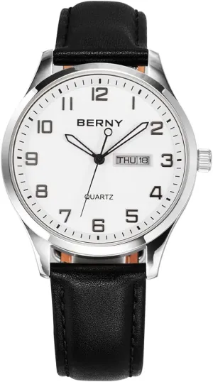Easy Reader Watch Standard Analog Display Quartz Leather Strap Wristwatch Classic Elegant Day-Date Watch for Men ethical chariot phosphorescence complicated nude BERNY Men's 