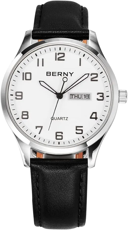 Easy Reader Watch Standard Analog Display Quartz Leather Strap Wristwatch Classic Elegant Day-Date Watch for Men ethical chariot phosphorescence complicated nude BERNY Men's 