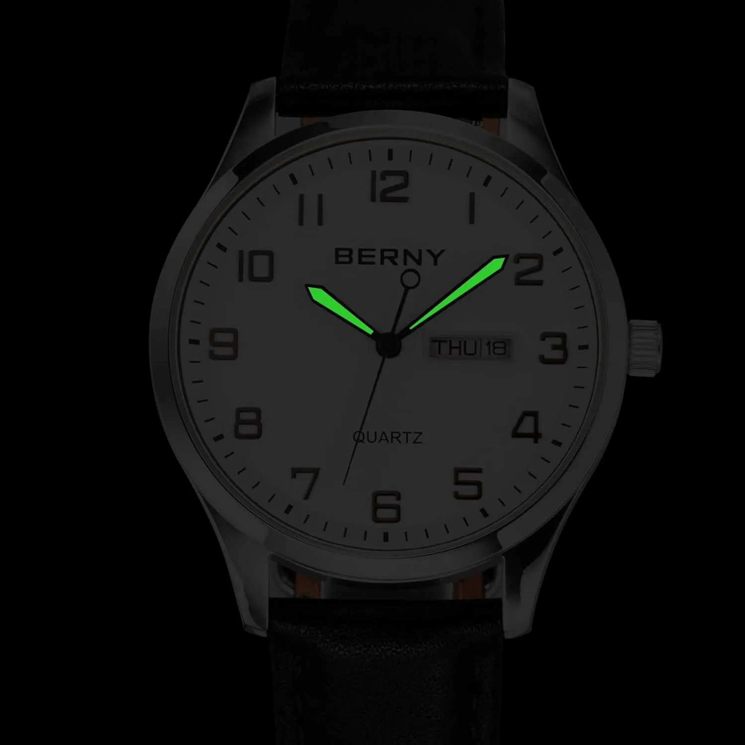 Easy Reader Watch Standard Analog Display Quartz Leather Strap Wristwatch Classic Elegant Day-Date Watch for Men ethical chariot phosphorescence complicated nude BERNY Men's 