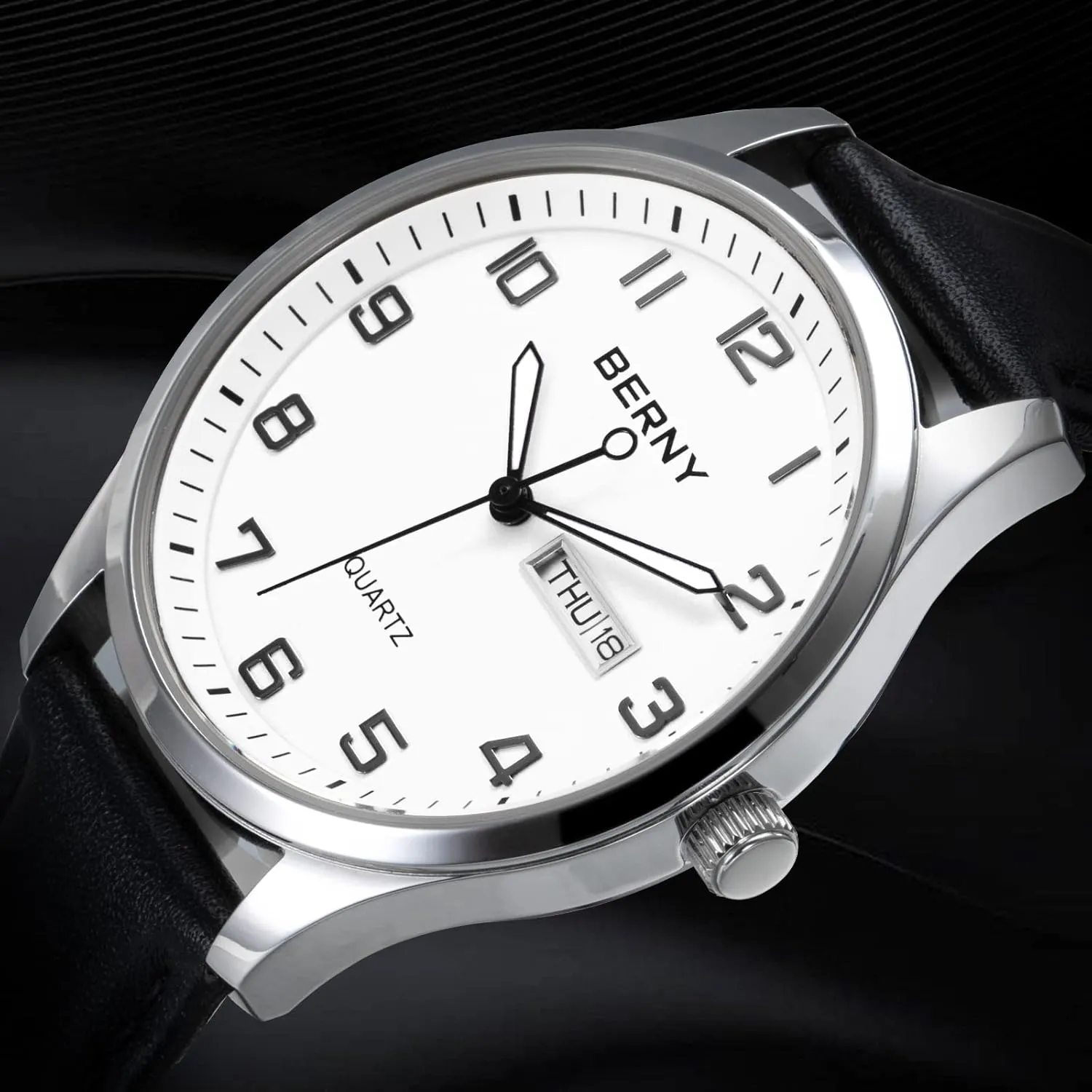Easy Reader Watch Standard Analog Display Quartz Leather Strap Wristwatch Classic Elegant Day-Date Watch for Men ethical chariot phosphorescence complicated nude BERNY Men's 