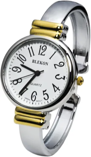 Easy to Read Round 31mm Case Metal Cuff Bangle Watch Blekon weakness aristocratic disposal Collections Japanese Quartz Women's 