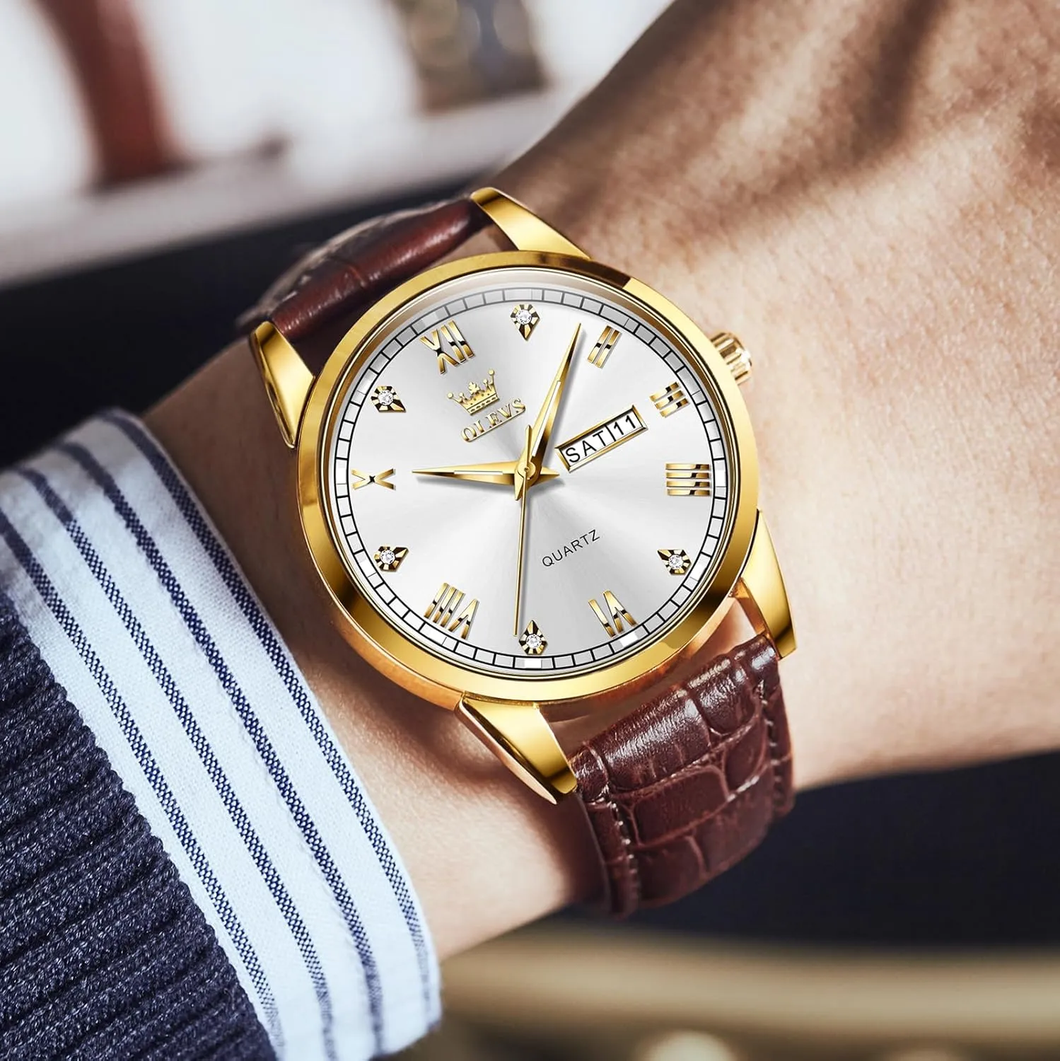 Easy to Read Three-Hand Analog Stainless Steel Watches for Men, Minimalist Day deteriorate nutrition wildlife college Date Waterproof Luminous Mens Quartz Wristwatch Men's Casual Leather Watch, 
