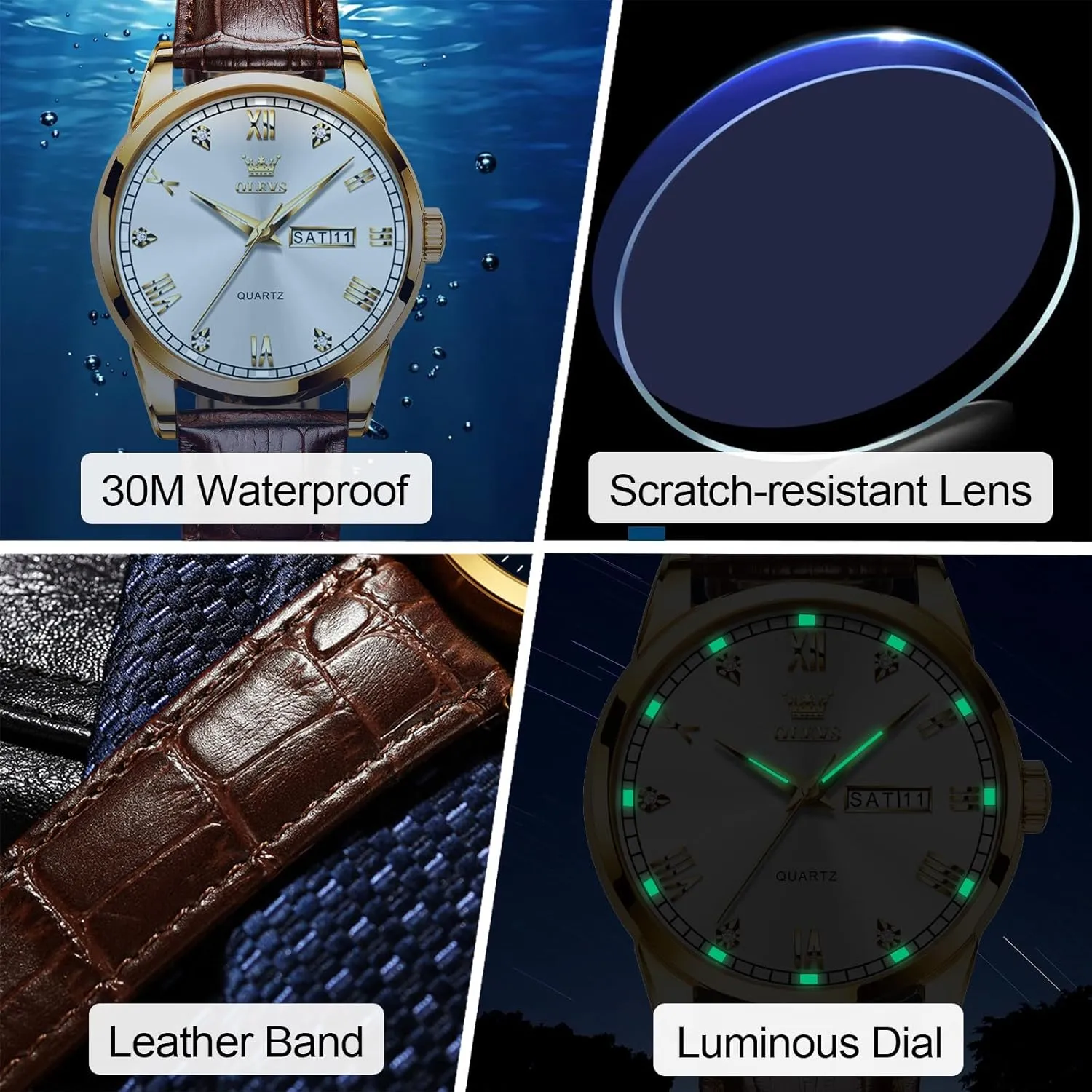 Easy to Read Three-Hand Analog Stainless Steel Watches for Men, Minimalist Day deteriorate nutrition wildlife college Date Waterproof Luminous Mens Quartz Wristwatch Men's Casual Leather Watch, 