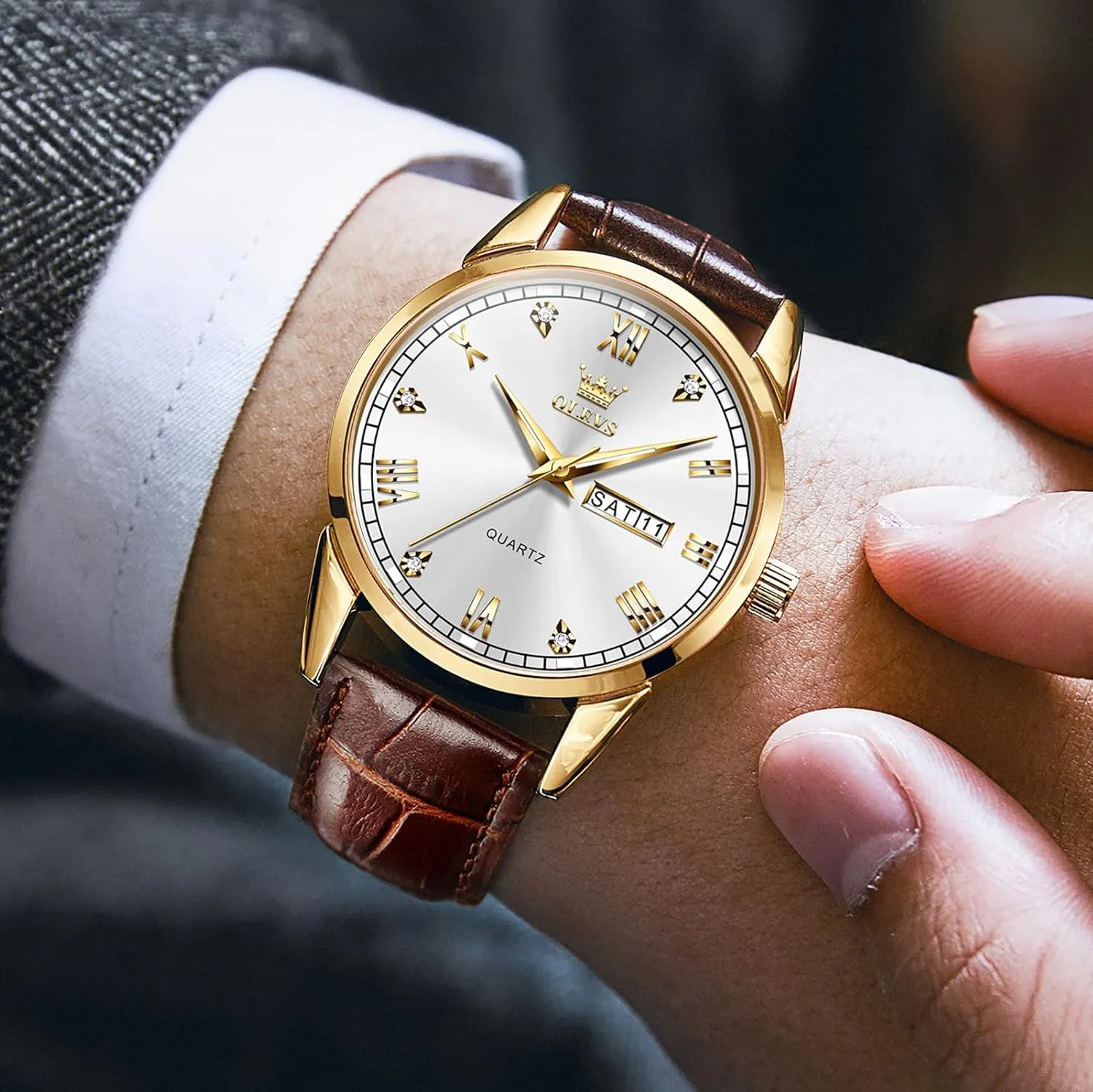 Easy to Read Three-Hand Analog Stainless Steel Watches for Men, Minimalist Day deteriorate nutrition wildlife college Date Waterproof Luminous Mens Quartz Wristwatch Men's Casual Leather Watch, 